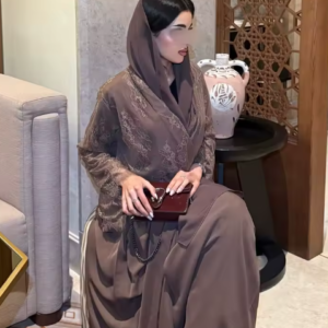 عباءة نسائية مفتوحة من الدانتيل لعيد الفطر ورمضان، فستان حفلات طويل، جلابية مغربية، قفطان دبي، زي إسلامي عربي