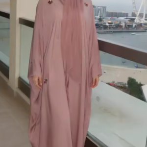 ملابس إسلامية أنيقة للنساء، عباءة وردية مطرزة، فضفاضة بأكمام خفاشية، عباءة عربية